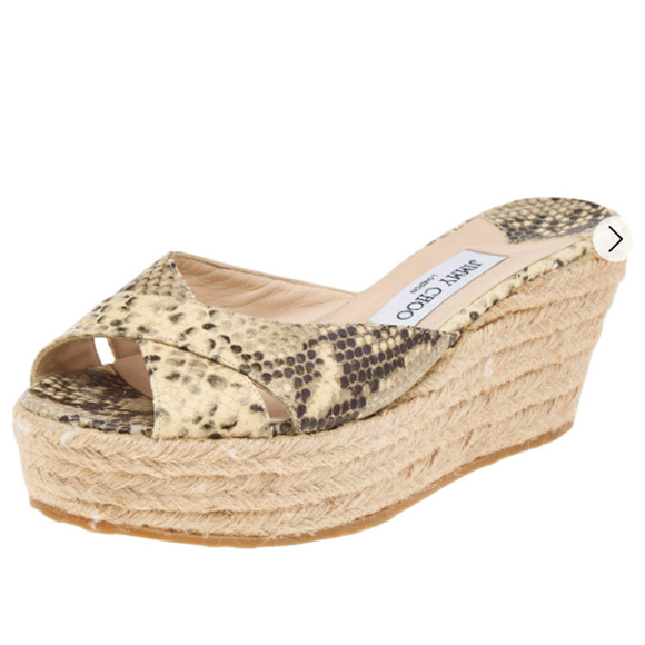 Jimmy Choo Snakeskin Raffia Platform Wedge Slide Sandals Beige/Brown EU 38 - Picture 1 of 7